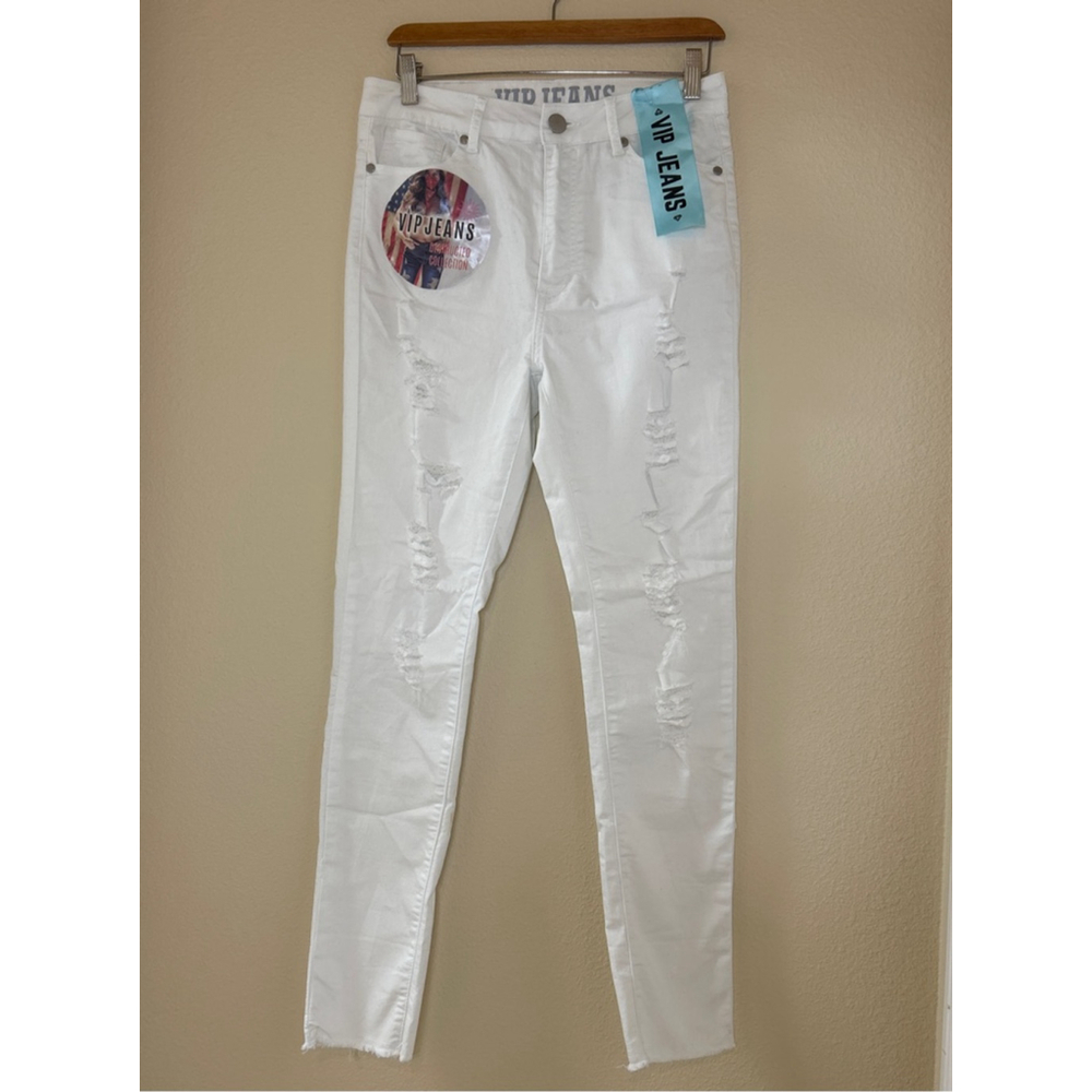 NWT Women's Size 9/29 White Distressed Skinny VIP Jeans Frayed Hem